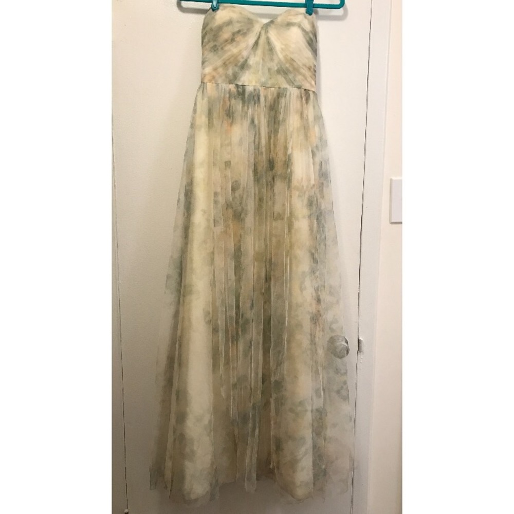 Jenny Yoo Ivory Sage Rose Print “Nyla” Tulle Dress